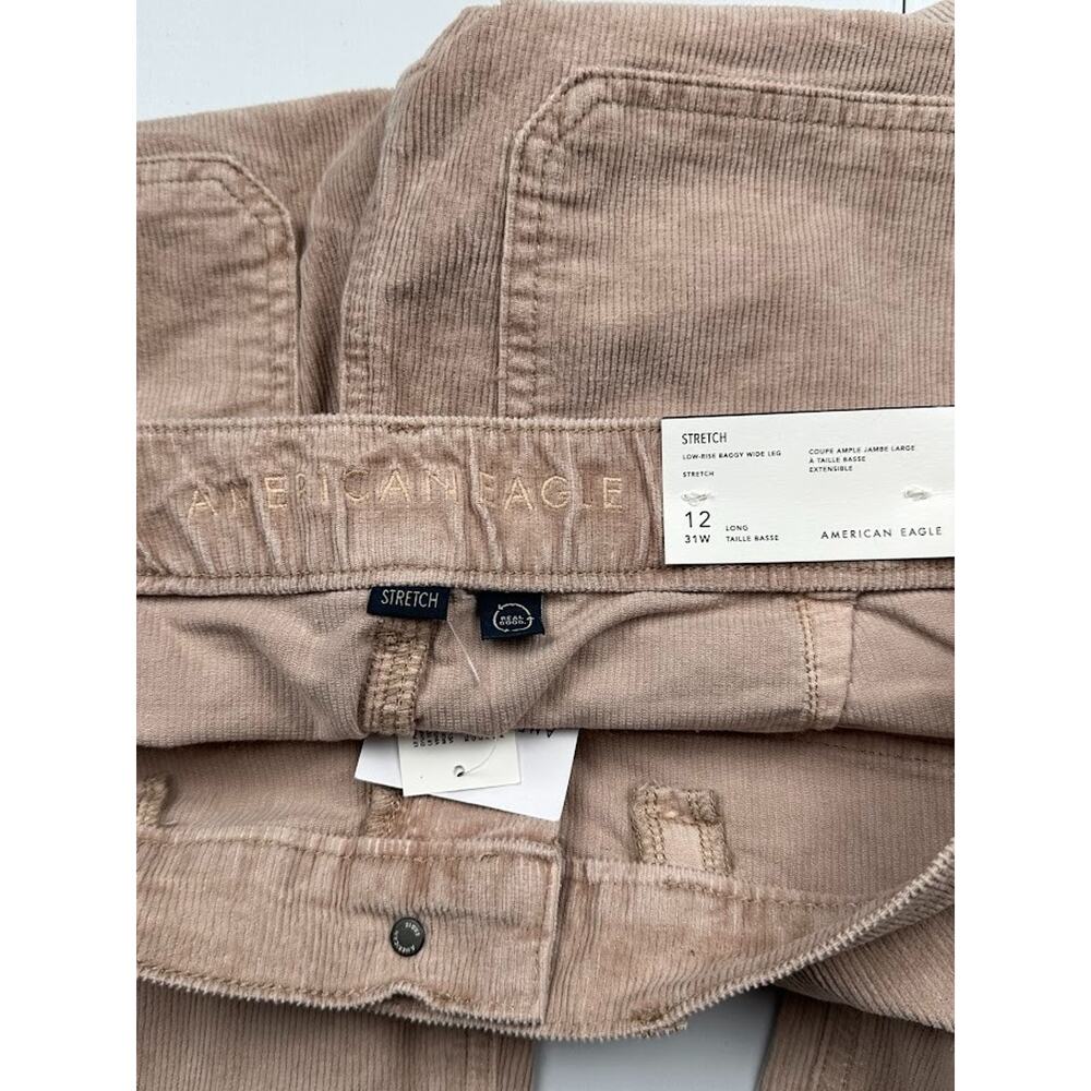 American Eagle Pants Womens 12 Long Tan Low Rise Baggy Wide Leg Skater Corduroy - Picture 7 of 13